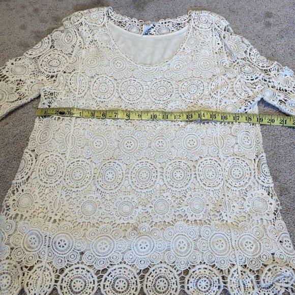 Vintage Creative Design Works Crochet Top Petite L Ivory Lined Sheer Romantic - Picture 7 of 9